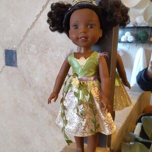 American Girl Wellie Wishers "Kendall" 14" Doll dressed as Princess Tiana